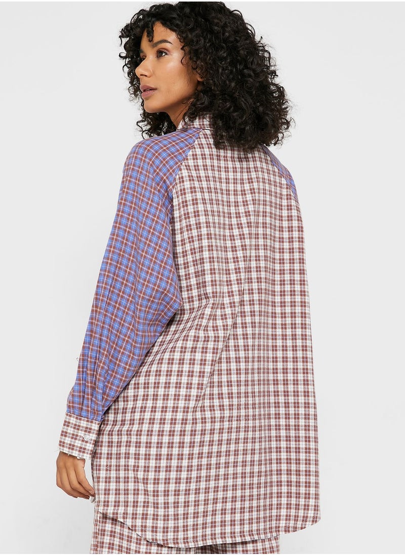 TOPSHOP Spliced Check Oversized Pyjama Shirt  - Image 2