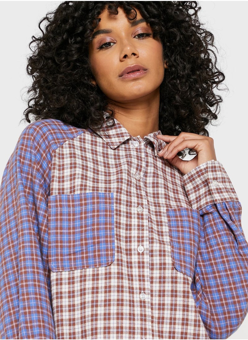TOPSHOP Spliced Check Oversized Pyjama Shirt  - Image 3