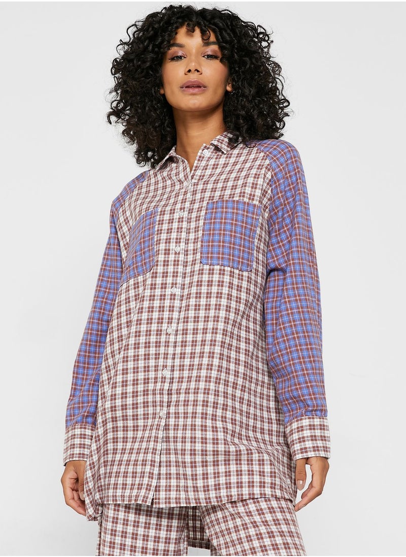 TOPSHOP Spliced Check Oversized Pyjama Shirt  - Image 1