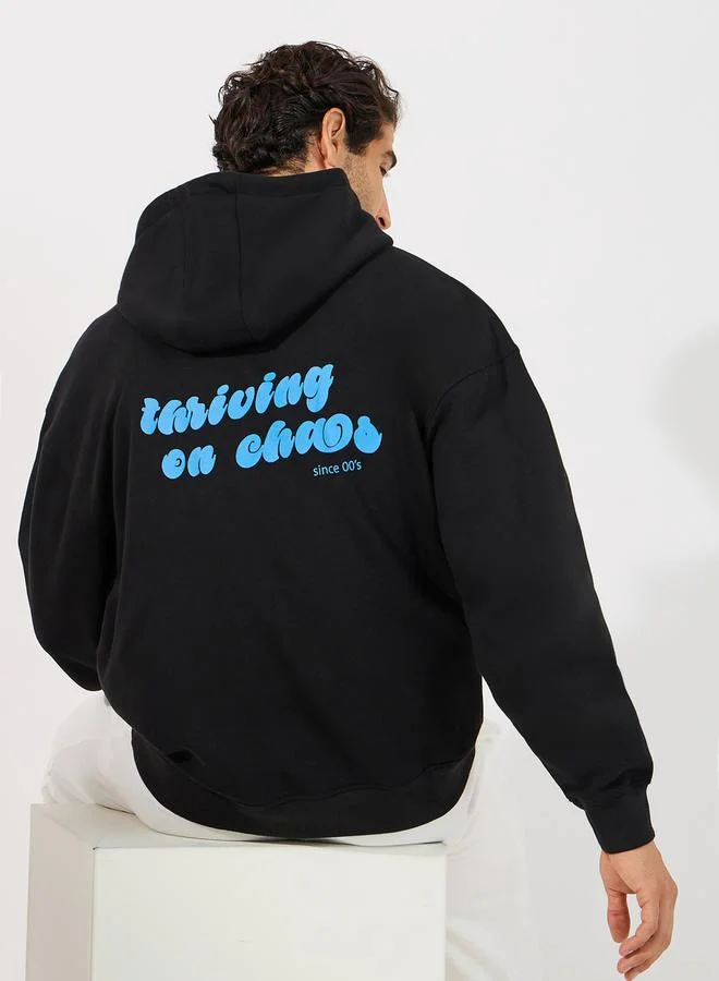 Styli Back Slogan Print Heavy Oversized Hoodie