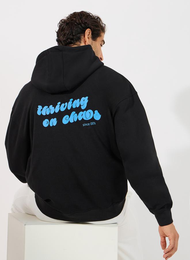 Styli Back Slogan Print Heavy Oversized Hoodie - Image 1