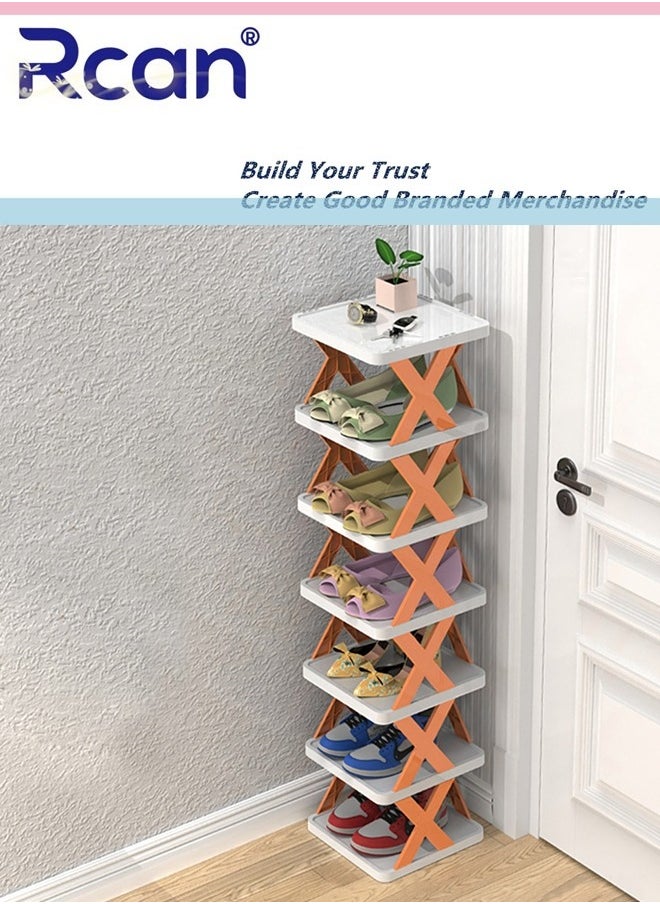 Rcan 7 Tier Stackable Foldable Narrow Shoe Rack DIY Freestanding Portable Assembly Shoe Cabinet Space-Saving Plastic Shoe Storage for Entrance Hallway Bedroom Wardrobe  - Image 1