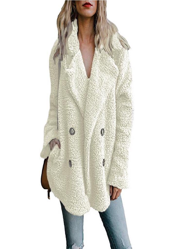 Eckek - SCIONE Overcoat Solid Coat Women Winter Lapel Loose Outwear Casual Ladies Blend Coat Faux Warm Tops - Image 1