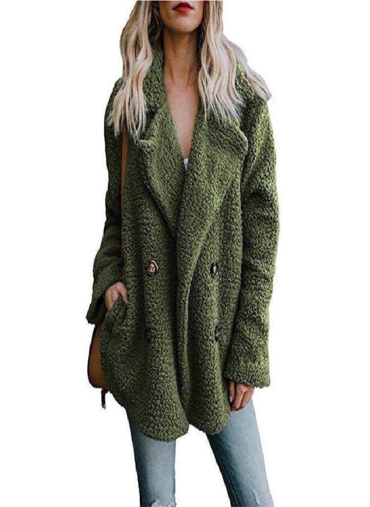 Eckek - SCIONE Overcoat Solid Coat Women Winter Lapel Loose Outwear Casual Ladies Blend Coat Faux Warm Tops - Image 1
