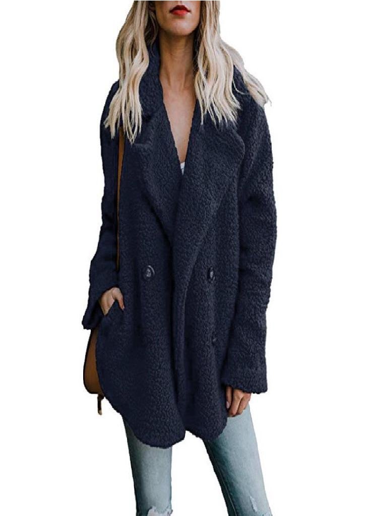 Eckek - SCIONE Overcoat Solid Coat Women Winter Lapel Loose Outwear Casual Ladies Blend Coat Faux Warm Tops - Image 1