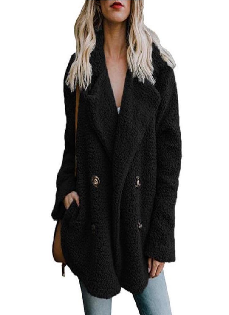 Eckek - SCIONE Overcoat Solid Coat Women Winter Lapel Loose Outwear Casual Ladies Blend Coat Faux Warm Tops - Image 1