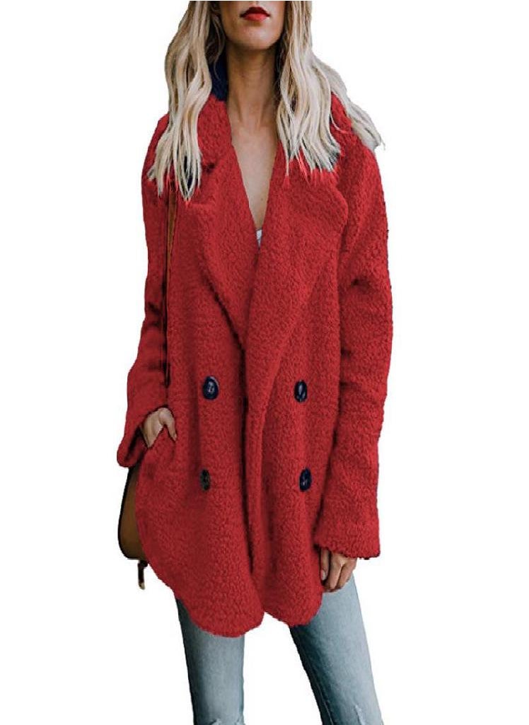Eckek - SCIONE Overcoat Solid Coat Women Winter Lapel Loose Outwear Casual Ladies Blend Coat Faux Warm Tops - Image 1