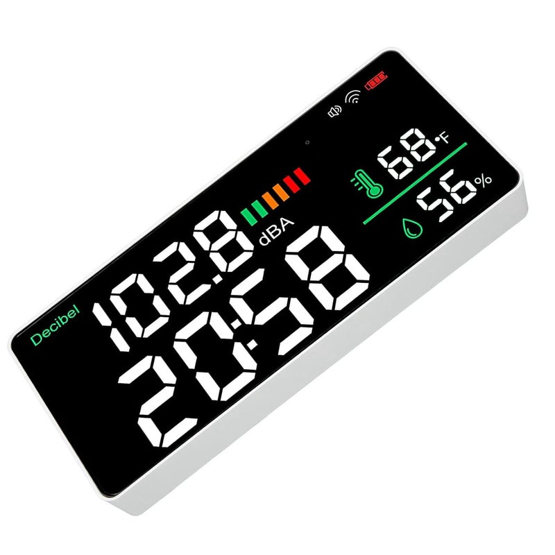 11 بوصة عداد الديسيبل LED مثبت على الحائط مع عرض درجة الحرارة والرطوبة والوقت وسطوع قابل للتعديل - Image 3