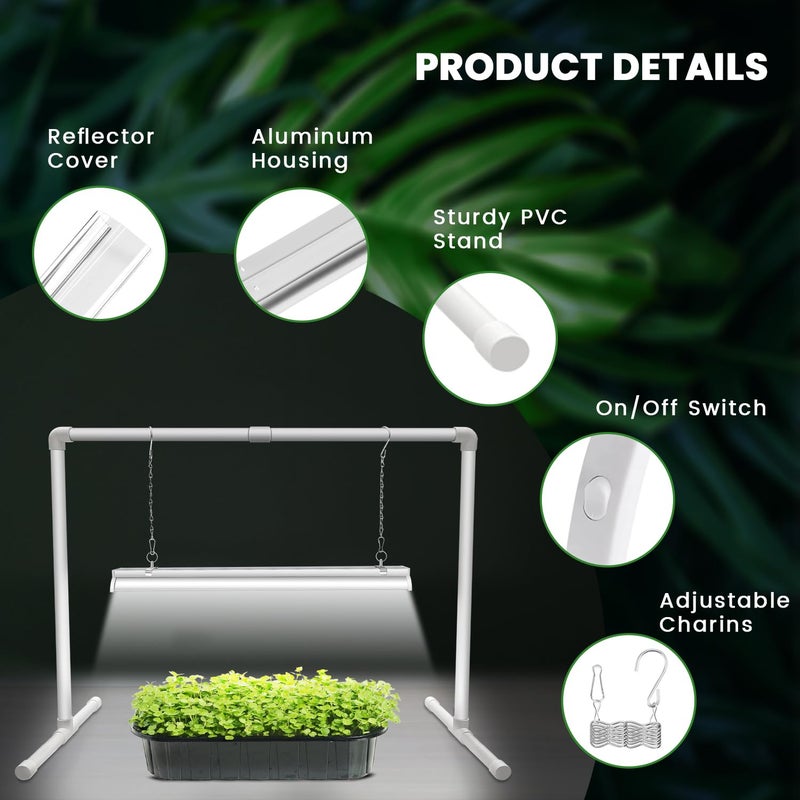 Wolezek Grow Lights for Seed Starting with Stand, 2ft T5 144 LEDs Full Spectrum Seedling Grow Light for Indoor Plants, 32W High Output Seed Starter Light Kit, Height Adjustable, ON-Off Switch - Image 3