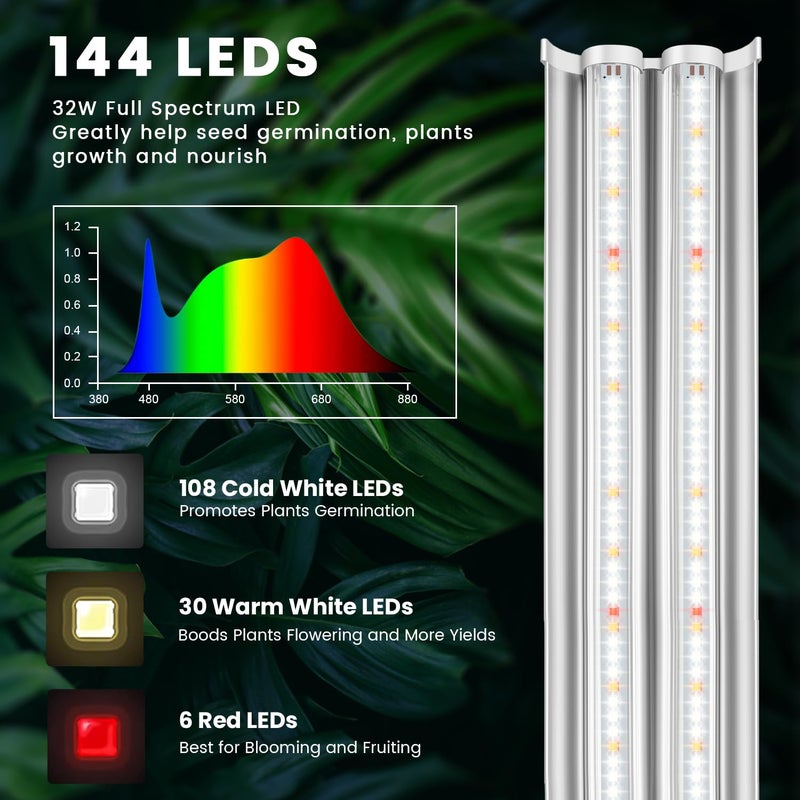 Wolezek Grow Lights for Seed Starting with Stand, 2ft T5 144 LEDs Full Spectrum Seedling Grow Light for Indoor Plants, 32W High Output Seed Starter Light Kit, Height Adjustable, ON-Off Switch - Image 2