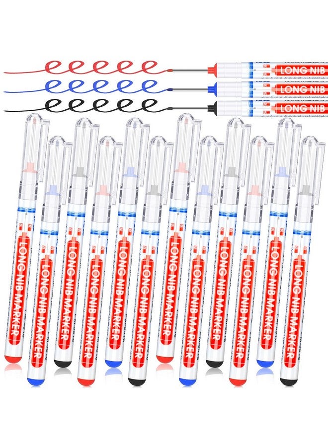 Marspark Multi-Purpose Deep Hole Marker Pens Long Nosed Marker Deep Drill Hole Long Nib Scriber Waterproof Mechanical Carpentry Colorful Marker Pen For Woodworking Hardware Decoration Construction (24 Pieces) - Image 1