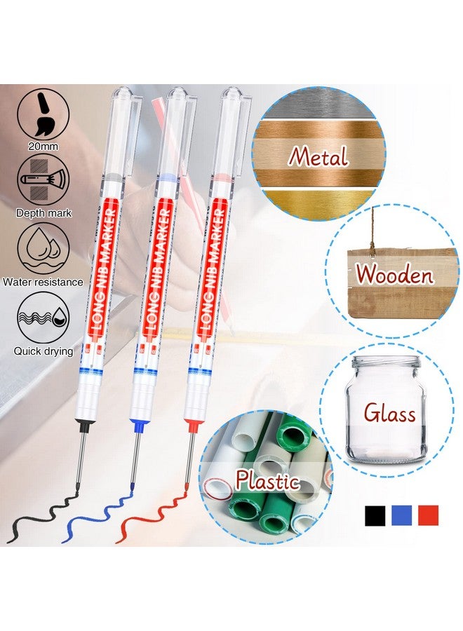 Marspark Multi-Purpose Deep Hole Marker Pens Long Nosed Marker Deep Drill Hole Long Nib Scriber Waterproof Mechanical Carpentry Colorful Marker Pen For Woodworking Hardware Decoration Construction (24 Pieces) - Image 3