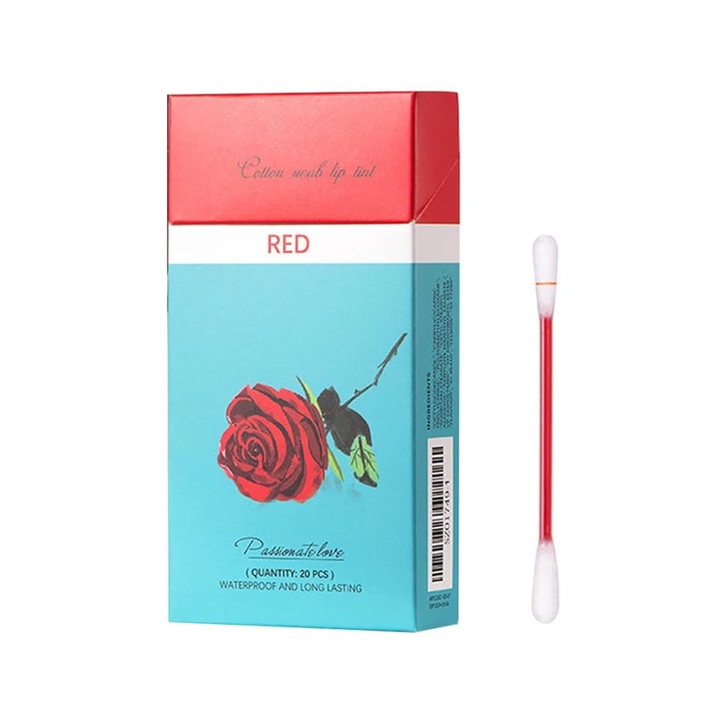 Xiaojmake Tattoo Lipstick Cotton Swab 20PCS Long Lasting Matte Lip Tint Waterproof Non Stick Liquid Lip Gloss Set (Red) - Image 1