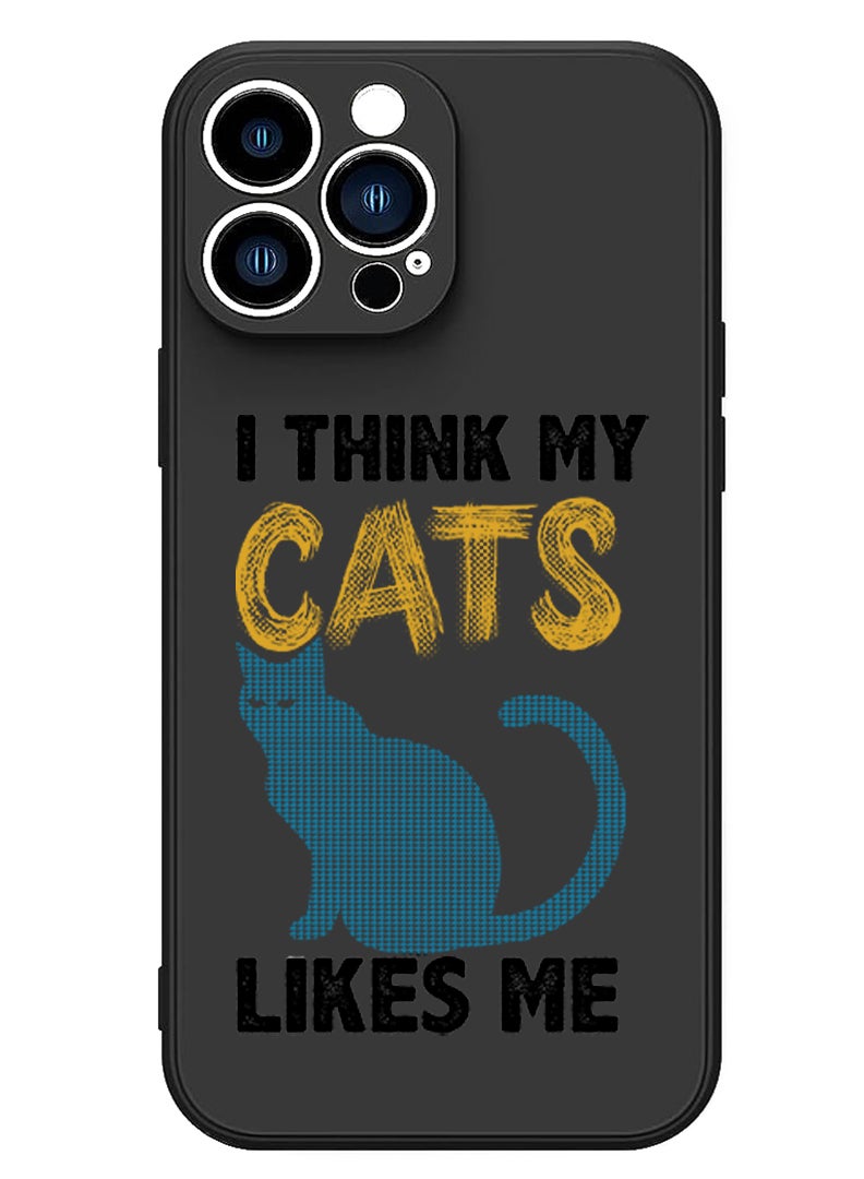 Theodor Protective Slim Fit Case Liquid Silicone Cover with Full Body Protection Anti-Scratch Shockproof Case For iPhone 13 Pro Max Black  - I think my cats like me copy - Image 1