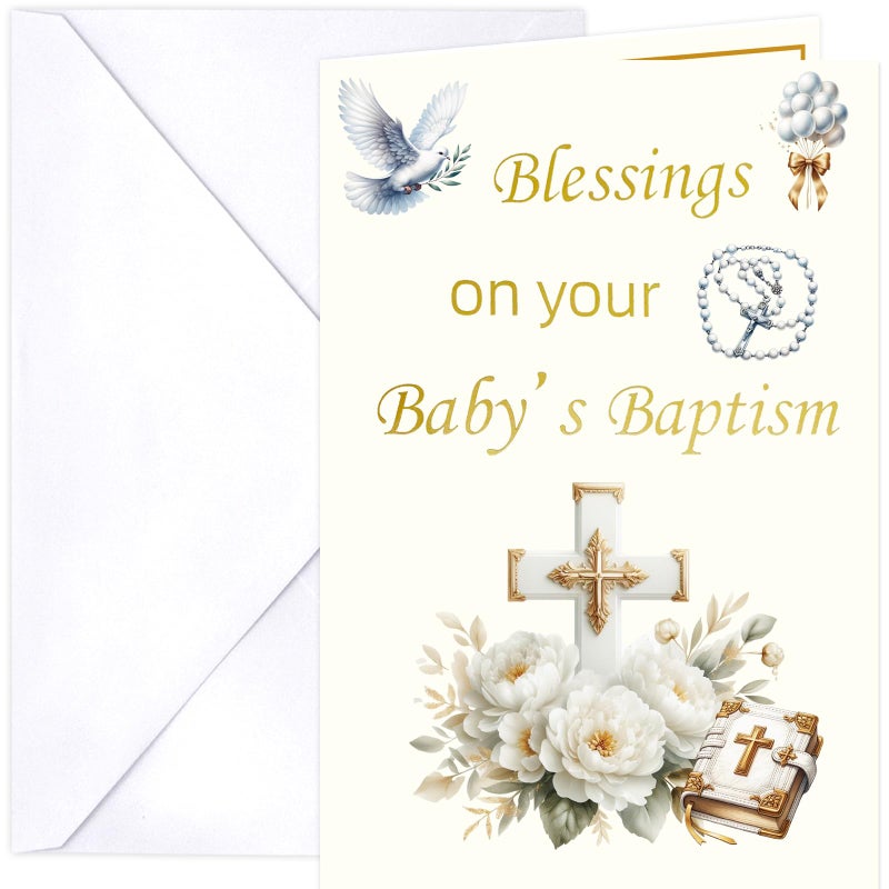 ceiba tree Baptism Card for Baby Boy Girl 1PCS with Envelope Message Inside Gold Foil 5X7 inch - Image 1