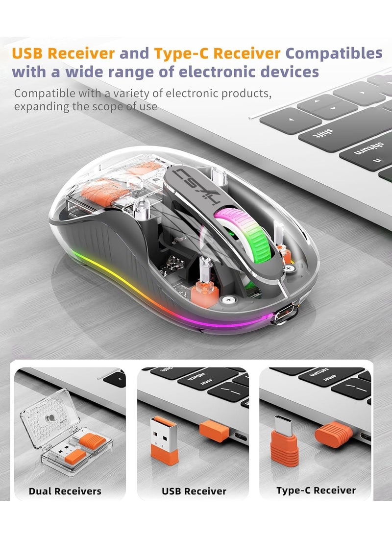 Generic Wireless Transparent Tri-Mode Gaming Mouse, Silent RGB Backlit 2.4G & BT5.1 Mouse, 2400 DPI Adjustable, Rechargeable Gaming Mouse  - Image 2