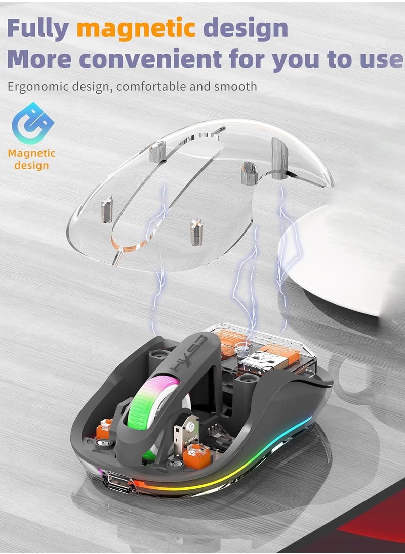 Generic Wireless Transparent Tri-Mode Gaming Mouse, Silent RGB Backlit 2.4G & BT5.1 Mouse, 2400 DPI Adjustable, Rechargeable Gaming Mouse  - Image 3