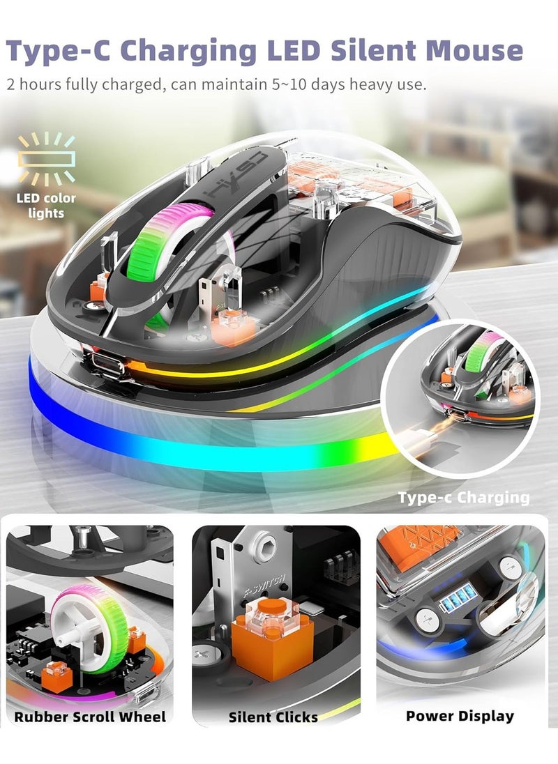 Generic Wireless Transparent Tri-Mode Gaming Mouse, Silent RGB Backlit 2.4G & BT5.1 Mouse, 2400 DPI Adjustable, Rechargeable Gaming Mouse  - Image 4