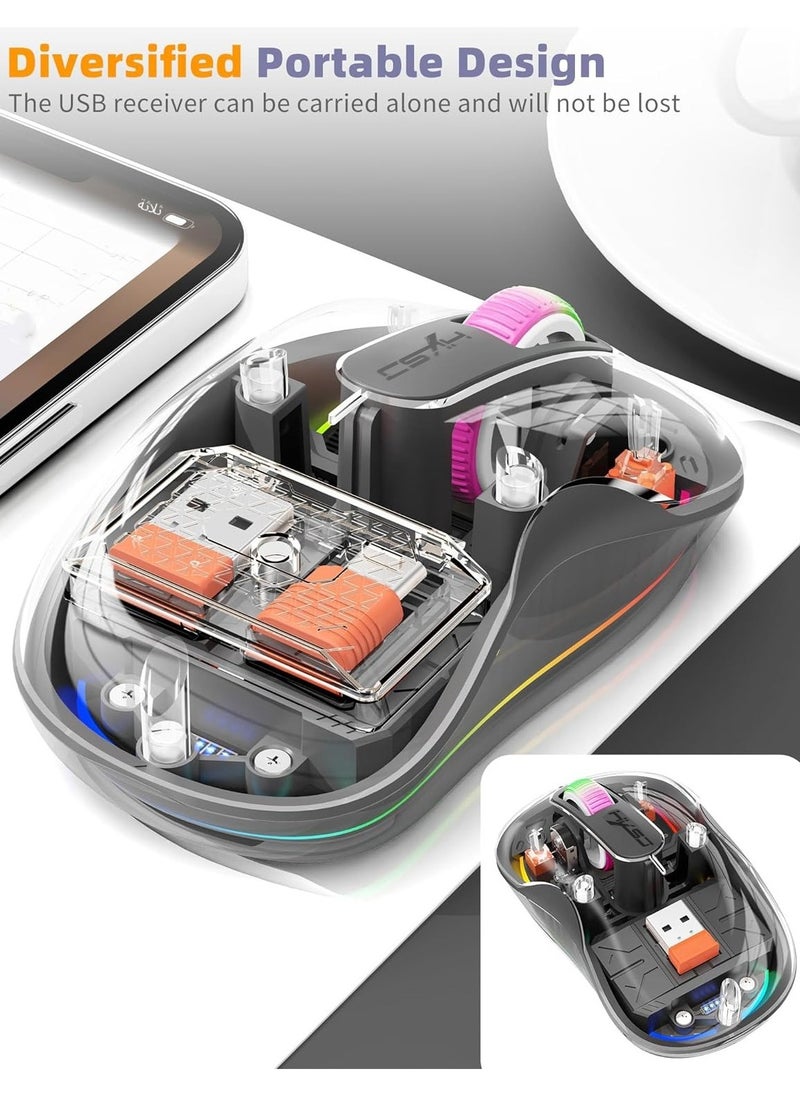 Generic Wireless Transparent Tri-Mode Gaming Mouse, Silent RGB Backlit 2.4G & BT5.1 Mouse, 2400 DPI Adjustable, Rechargeable Gaming Mouse  - Image 5
