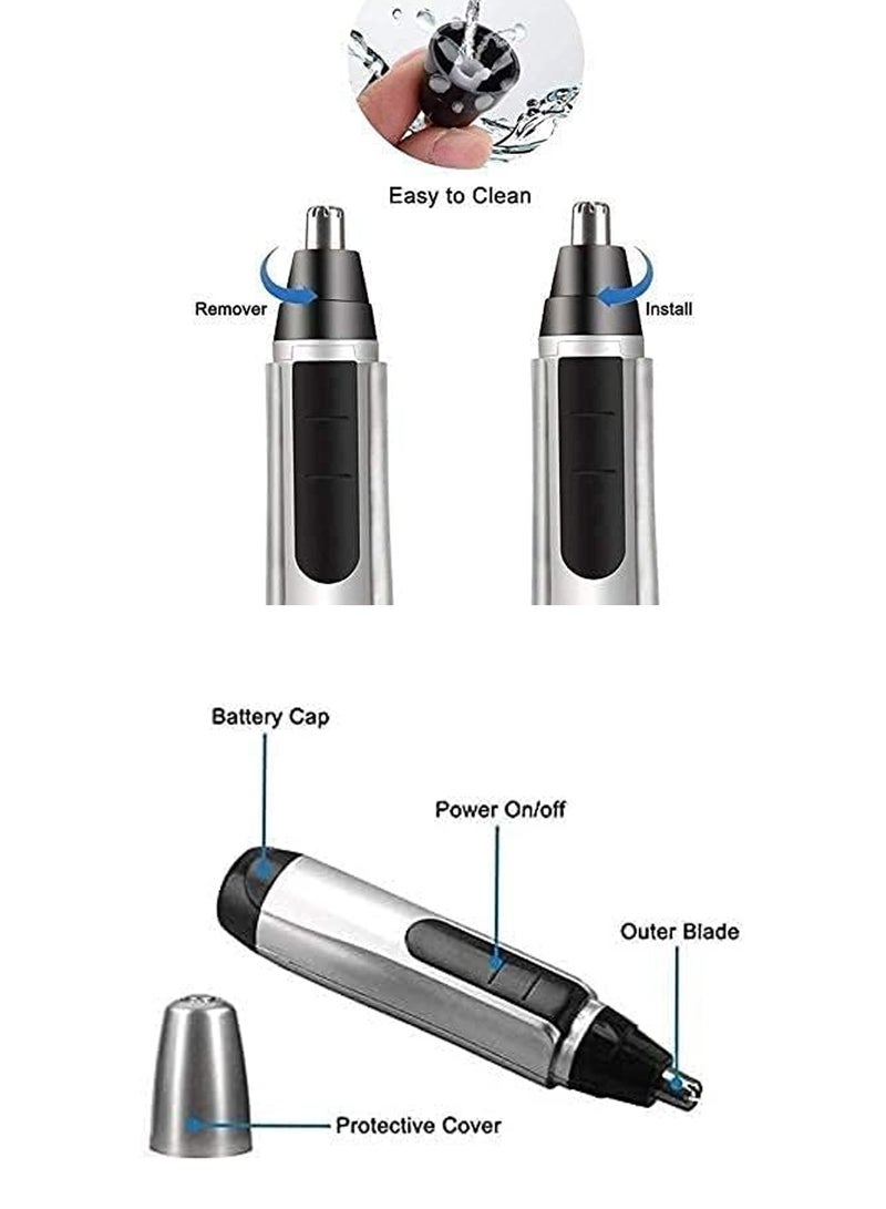 مقص شعر أنف وأذن بدون ألم، يعمل بالبطارية مع شفرات مزدوجة - للرجال والنساء (أسود) - Image 4