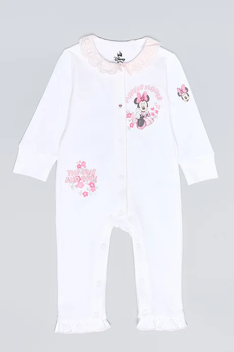 R&B Minnie Mouse Print Sleepsuit with Long Sleeves