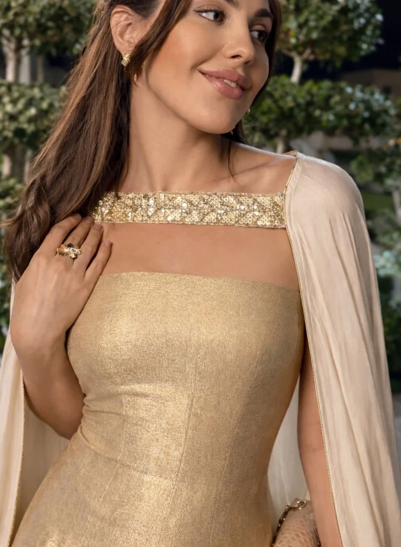 MAISON ARABELLE ZAHRA GOLD DRESS WITH CAPE