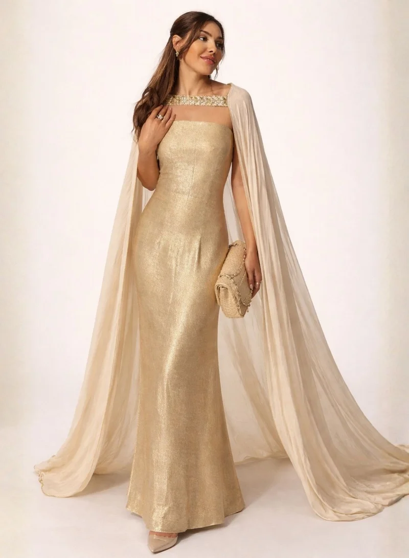 MAISON ARABELLE ZAHRA GOLD DRESS WITH CAPE
