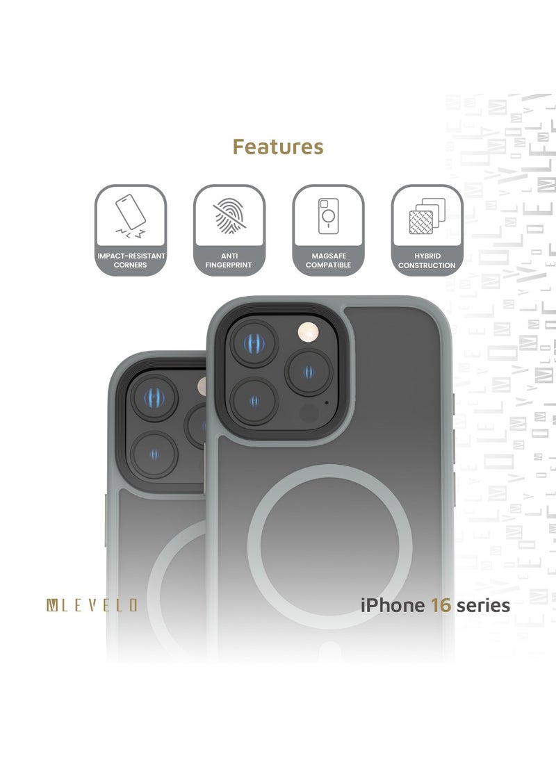 LEVELO MagSafe Matte Solo Case for iPhone 16 Pro with Impact-Resistant Corners/ 3H Scratch Resistance/ Matte TPU Bumper Lightweight & Hybrid Design - Grey - Image 2
