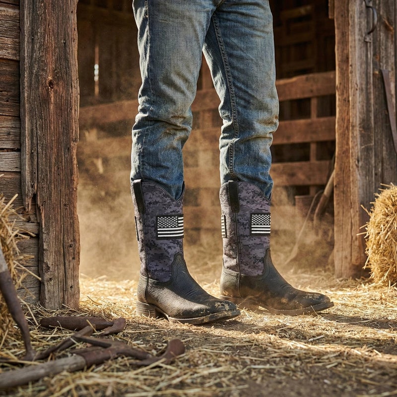 SUREWAY Cowboy Boots For Men - Mens Square Toe Western Boot With Flag,Oil/Slip Resistant,Durable Fashionable Classic Pull on Boots - Image 3