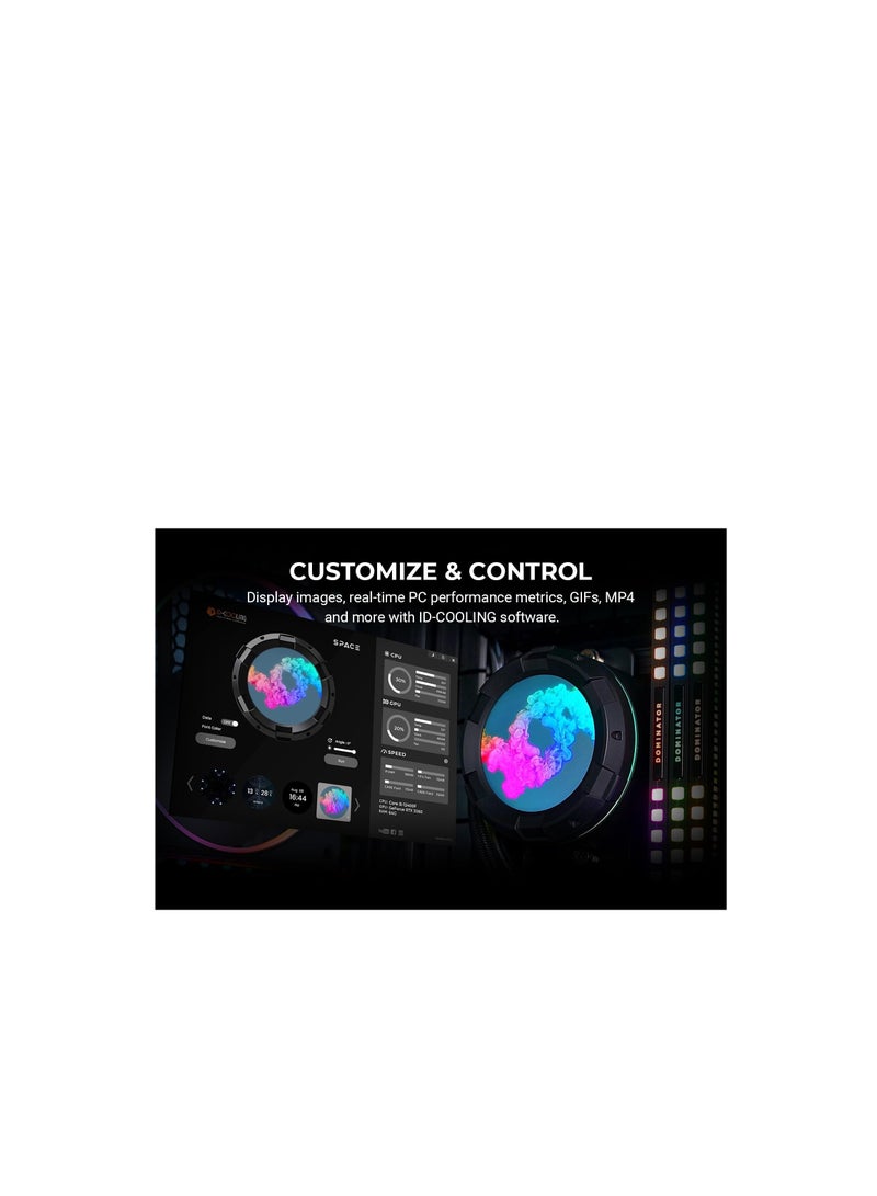ID-COOLING SL360 CPU Liquid Cooler with Display, Customizable 2.1" LCD Display for Images or Performance Metrics, 360mm AIO Cooler, Three AF127 ARGB Fans, Fits Intel/AMD - Image 3