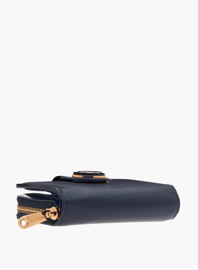 Celeste Women Logo Detail Zip Around Wallet with Flap Closure