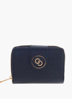 Women Logo Detail Zip Around Wallet with Flap Closure