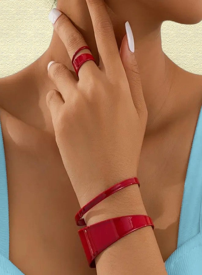 72ore Bangle Bracelet for Women Double-Layer Hollow Red Bracelet Ring Set Party Prom Outfits Accessories Trendy Jewelry - Image 2