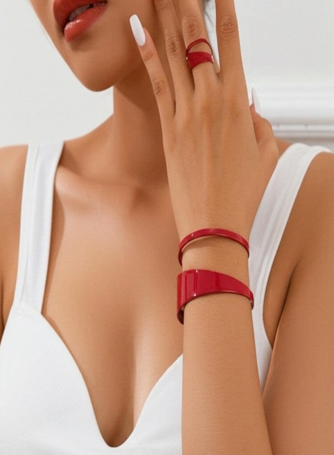 72ore Bangle Bracelet for Women Double-Layer Hollow Red Bracelet Ring Set Party Prom Outfits Accessories Trendy Jewelry - Image 4