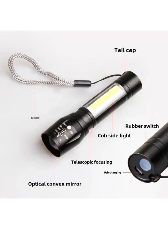 Portable Mini Emergency LED Flashlight Aluminum Alloy Strong Light Adjustable Focus Searchlight Rechargeable Home Use Small Torc-Color:513 Aluminum Alloy USB Cable Bubble Bag  - Image 4