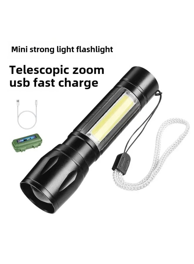 Portable Mini Emergency LED Flashlight Aluminum Alloy Strong Light Adjustable Focus Searchlight Rechargeable Home Use Small Torc-Color:513 Aluminum Alloy USB Cable Bubble Bag  - Image 2