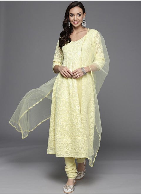 Georgette Anarkali Kurta and Churidar with Dupatta and Embroidered Potli Set by Styli