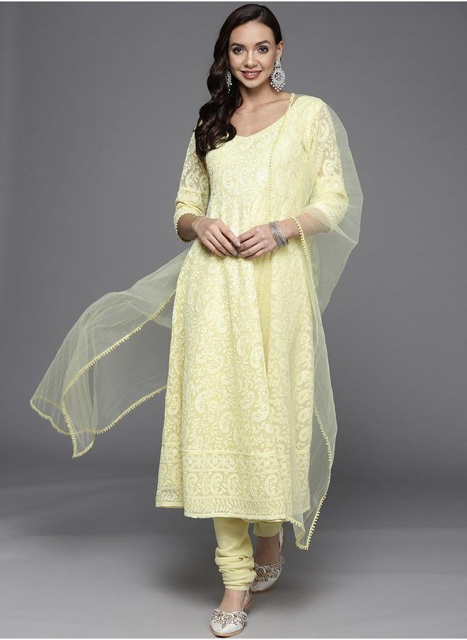 Libas Georgette Anarkali Kurta and Churidar with Dupatta and Embroidered Potli Set by Styli  - Image 1
