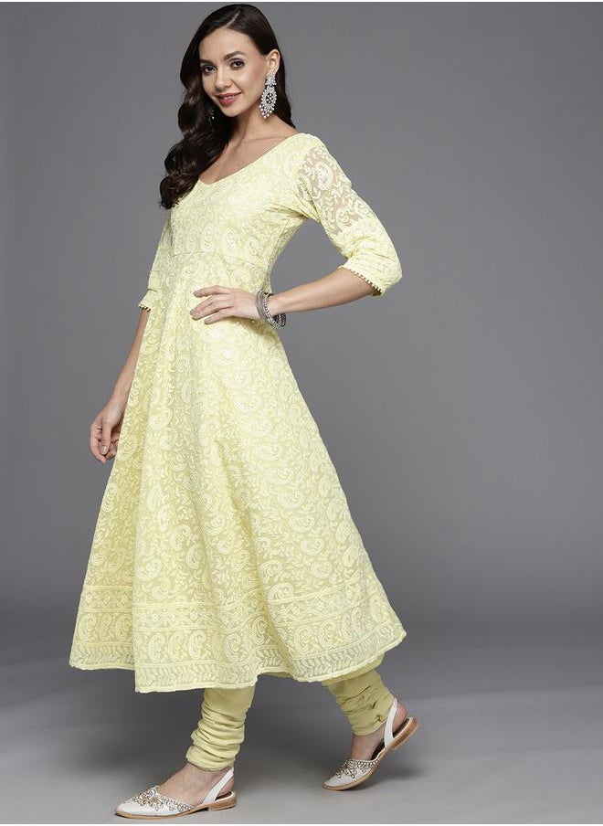Libas Georgette Anarkali Kurta and Churidar with Dupatta and Embroidered Potli Set by Styli  - Image 3