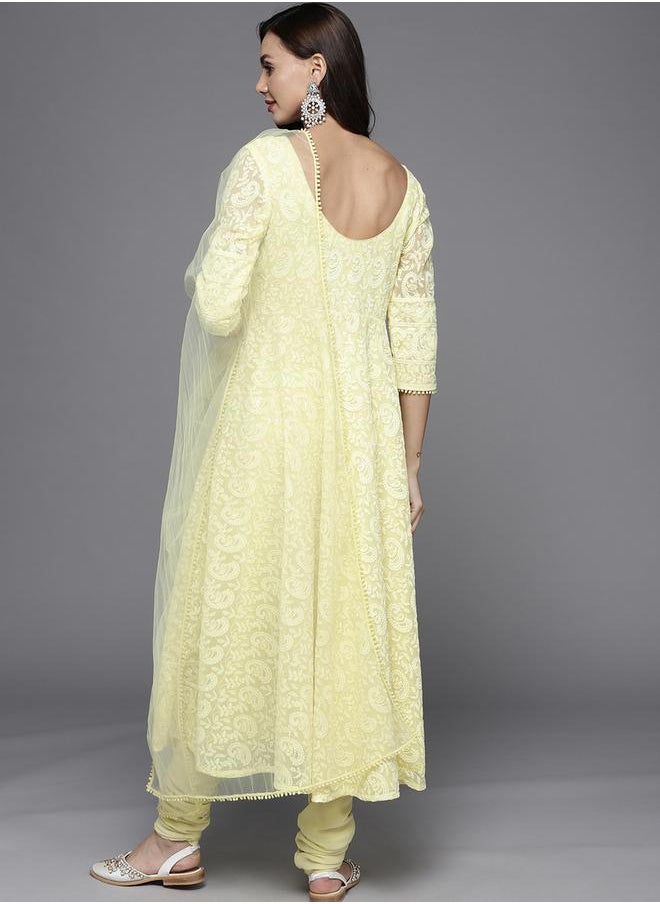 Libas Georgette Anarkali Kurta and Churidar with Dupatta and Embroidered Potli Set by Styli  - Image 4