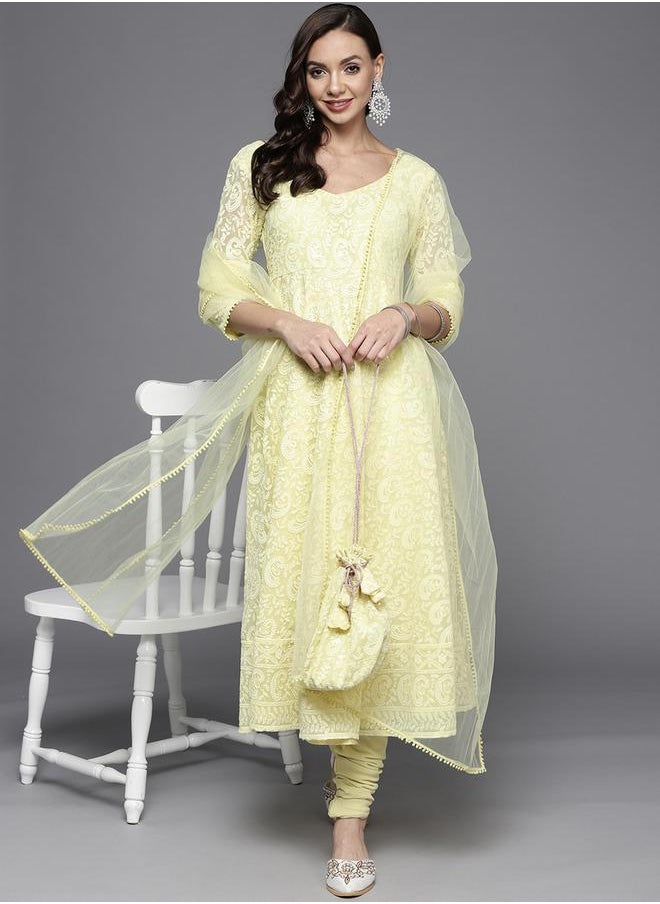Libas Georgette Anarkali Kurta and Churidar with Dupatta and Embroidered Potli Set by Styli  - Image 2