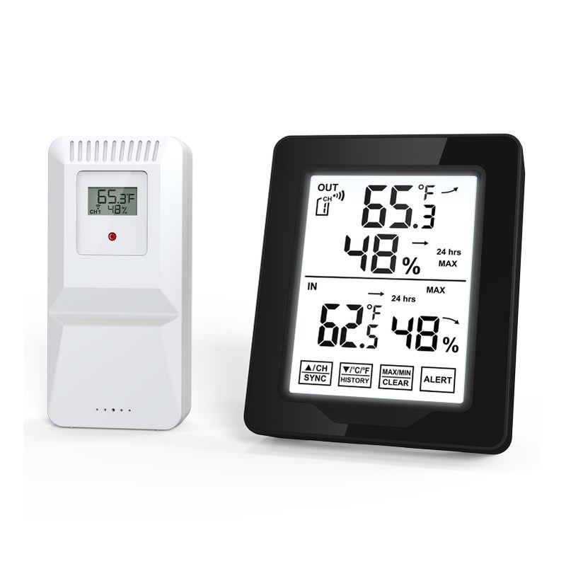 Weather Station Indoor Outdoor Thermometer Digital Thermometer Humidity Monitor with White Backlight Accurate Temperature Humidity Gauge - Image 2