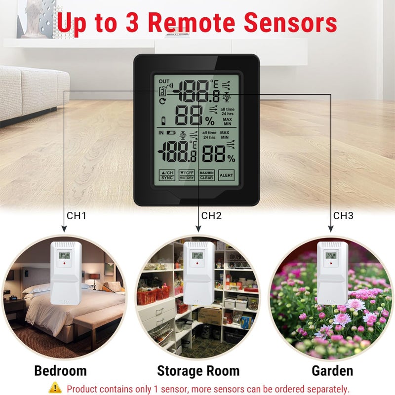 Weather Station Indoor Outdoor Thermometer Digital Thermometer Humidity Monitor with White Backlight Accurate Temperature Humidity Gauge - Image 5