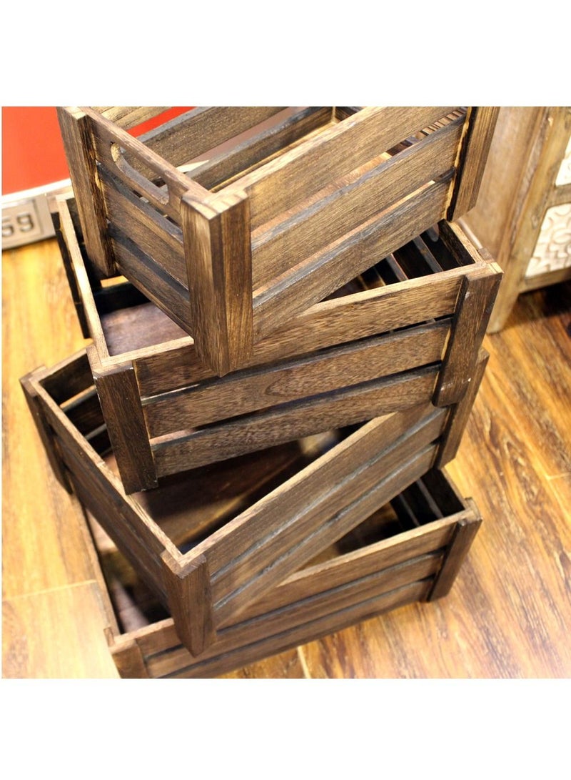 FFD أربعة في واحد جديد صندوق تخزين من الخشب الصلب ، صندوق خشبي كبير جدًا ، صندوق خشبي مجوف بزاوية التفاف سميكة ، صندوق ديكور للفاكهة بني - Image 3