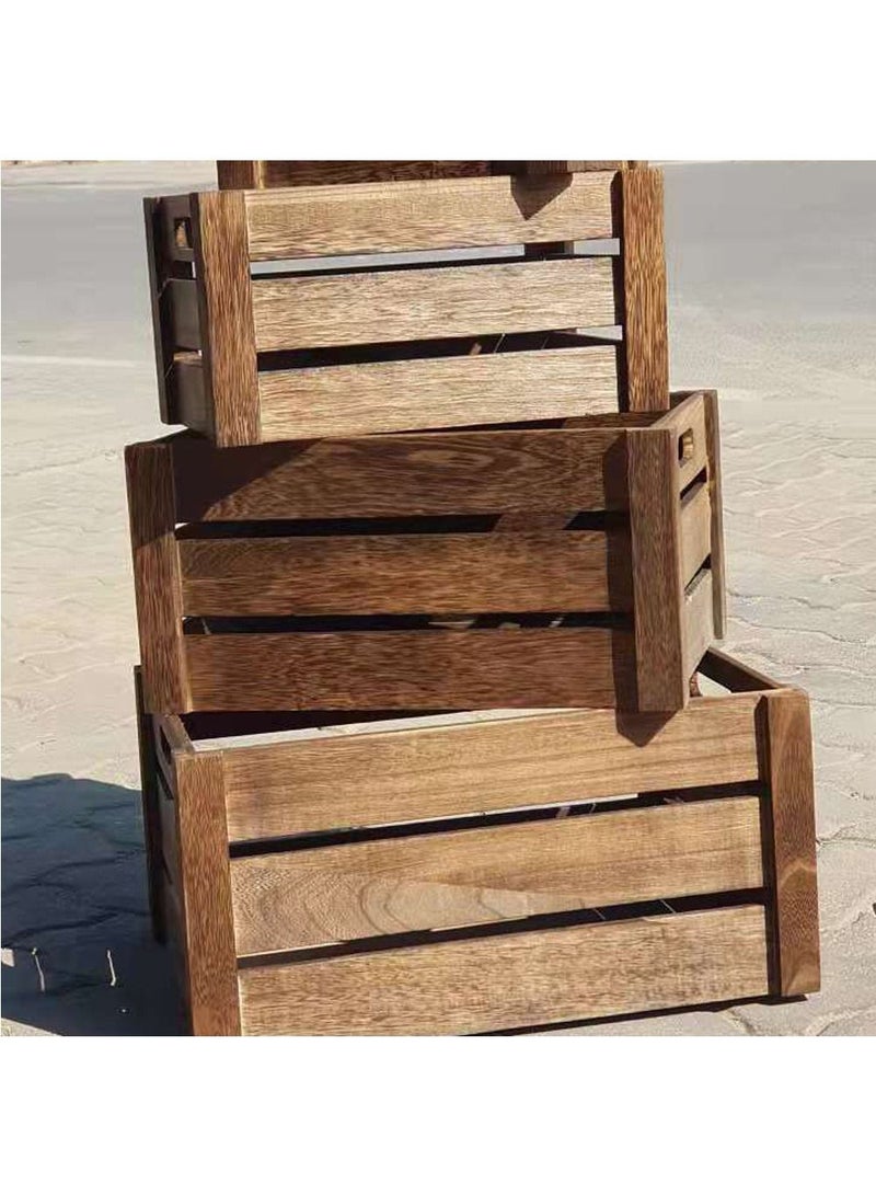 FFD أربعة في واحد جديد صندوق تخزين من الخشب الصلب ، صندوق خشبي كبير جدًا ، صندوق خشبي مجوف بزاوية التفاف سميكة ، صندوق ديكور للفاكهة بني - Image 2