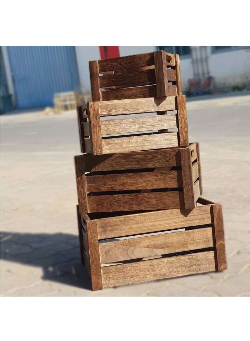 FFD أربعة في واحد جديد صندوق تخزين من الخشب الصلب ، صندوق خشبي كبير جدًا ، صندوق خشبي مجوف بزاوية التفاف سميكة ، صندوق ديكور للفاكهة بني - Image 1