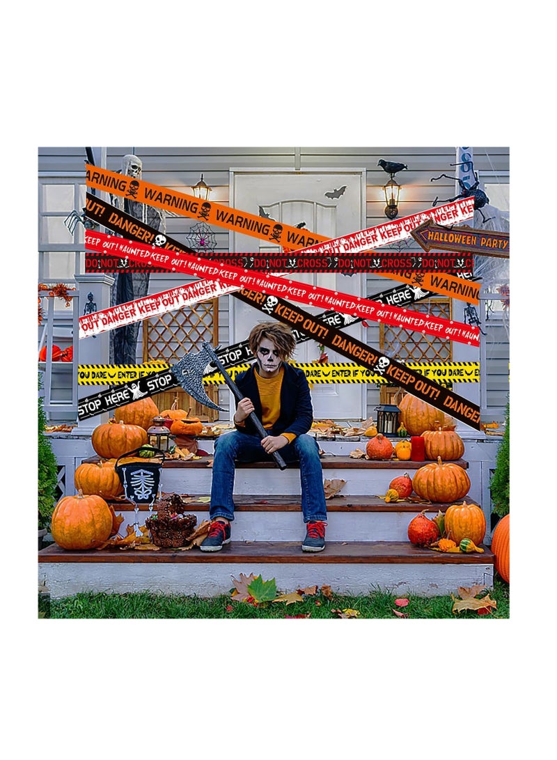 CityRiya-Long Halloween Warning Tape 7 Styles Scary Caution Tape Sign for Haunted House, Hazard Areas, Zombie Party and Halloween Party Indoor Outdoor Garden Yard Decoration (Multi, 7PCS) - Image 1
