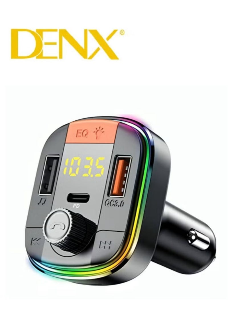 Denx Car charger and Bluetooth player with 3 PD USB ports, compatible with most smartphones, black - Image 1