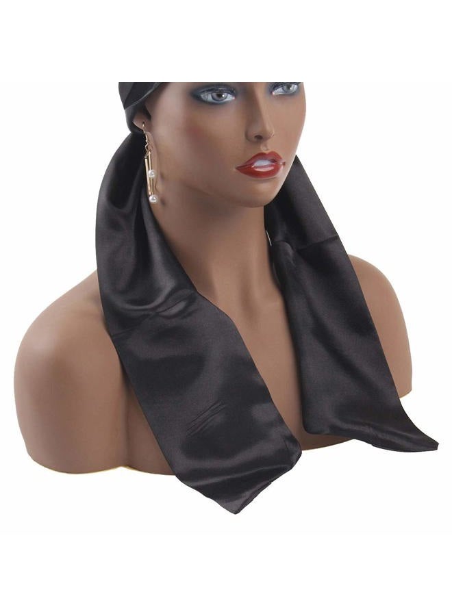 Leeven 1 Pcs Wig Grip Band Silky Satin Edge Laying Scarf For Women Black Satin Wrapping Scarf for Lace Frontal Wigs Non Slip Hair Wrap Headband For Makeup Facial Sport Yoga 4.5”x54”  - Image 2