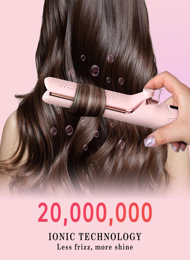Hahahope Hair Straightener Curler 2-in-1: 1.25" Flat Iron for Women - Curling Wand 360° Airflow Cooling Vents Titanium Ionic for Less Frizz - 5 Temps & Auto Off Dual Voltage (Pink) - Image 3